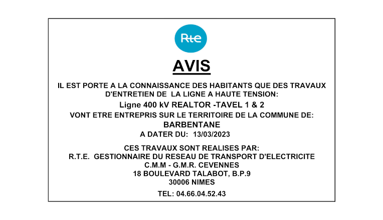 INFORMATION : Travaux ligne à haute tension