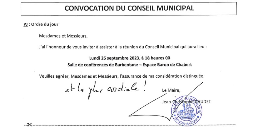 Conseil municipal du 25 septembre 2023