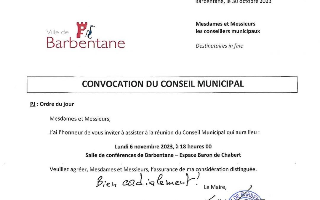 Conseil municipal du 6 novembre 2023