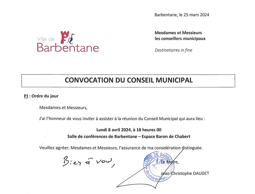 Conseil municipal du 8 avril 2024