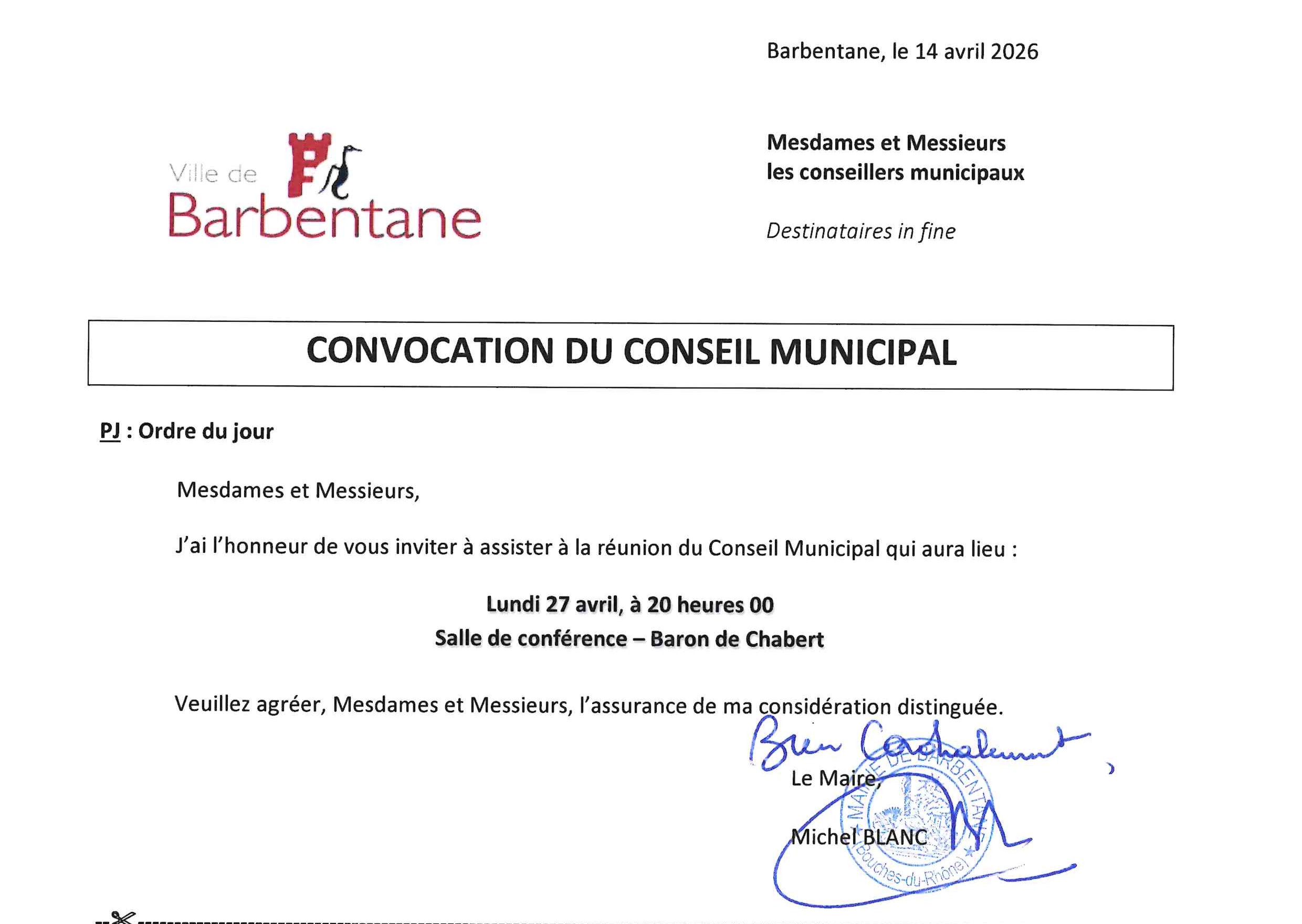 Conseil municipal du 27 avril 2026