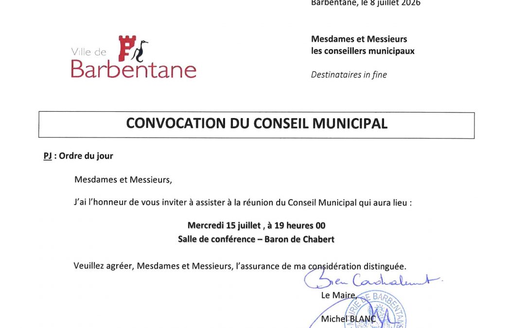Ordre du jour conseil municipal du 15 juillet 2026